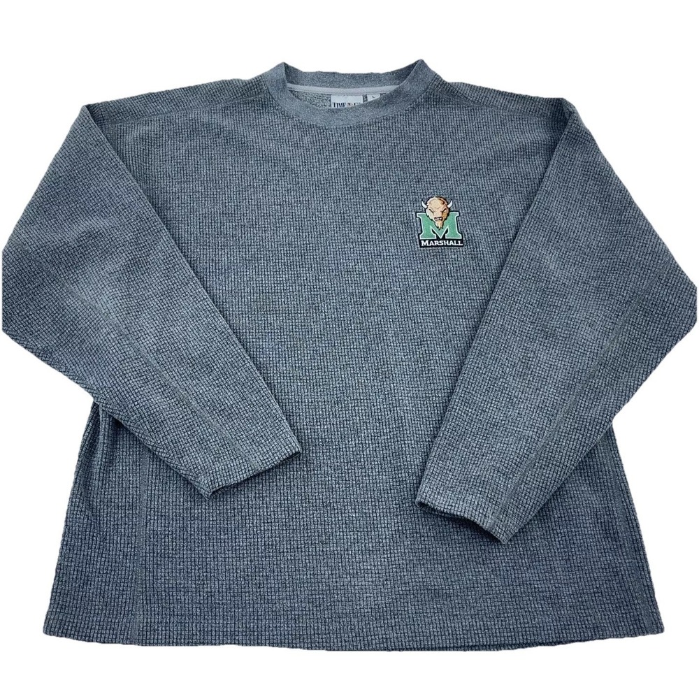 Vintage Marshall Thundering Herd Sweatshirt Men Large Crewneck Fleece Waffle Y2K